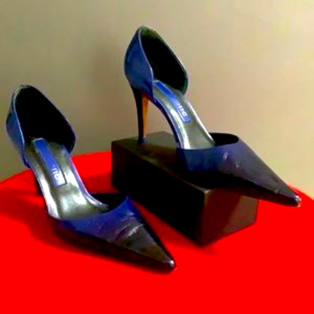 🌸VTG Claudina Chic 💯% Leather Ombré Black/Blue Pumps - Picture 4 of 11